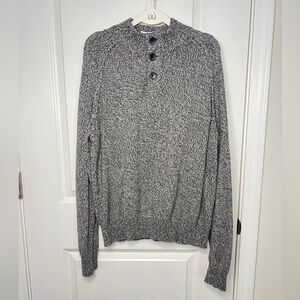 Mutual Weave Men's marled knit button-neck Cotton pullover sweater Sz L